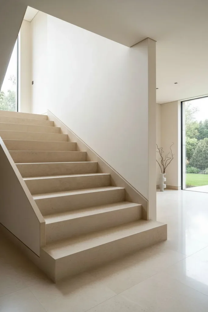 Escalera de piedra natural travertino para interiores modernos en Almería